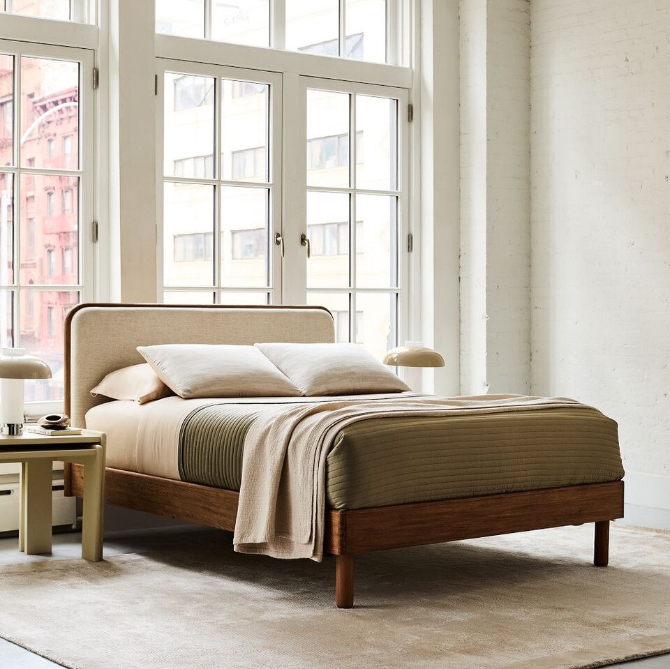 Miles Wood & Upholstered Bed - Modern Comfort & Style | West Elm UK